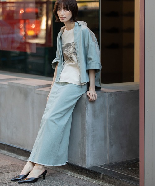 Munich（ミューニック）の「ダスティー加工デニムハーフスリーブシャツ（シャツ/ブラウス・レディース・モカ/ピンク/サックスブルー・FREE）」の21枚目の写真