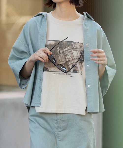 Munich（ミューニック）の「ダスティー加工デニムハーフスリーブシャツ（シャツ/ブラウス・レディース・モカ/ピンク/サックスブルー・FREE）」の22枚目の写真