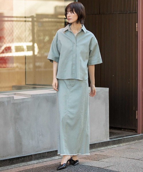 Munich（ミューニック）の「ダスティー加工デニムハーフスリーブシャツ（シャツ/ブラウス・レディース・モカ/ピンク/サックスブルー・FREE）」の20枚目の写真