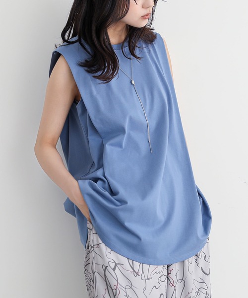 n'OrLABEL(ノアールレーベル)の「【接触冷感・遮熱効果】肩タックノースリーブカットソー(Tシャツ/カットソー・レディース・イエロー/ライトグレー/ブルー/ブラック・2/1)」の1枚目の写真