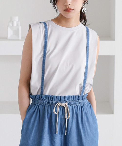 n'OrLABEL(ノアールレーベル)の「【接触冷感・遮熱効果】肩タックノースリーブカットソー(Tシャツ/カットソー・レディース・イエロー/ライトグレー/ブルー/ブラック・2/1)」の3枚目の写真