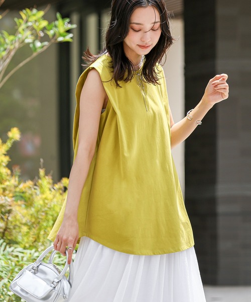 n'OrLABEL(ノアールレーベル)の「【接触冷感・遮熱効果】肩タックノースリーブカットソー(Tシャツ/カットソー・レディース・イエロー/ライトグレー/ブルー/ブラック・2/1)」の8枚目の写真