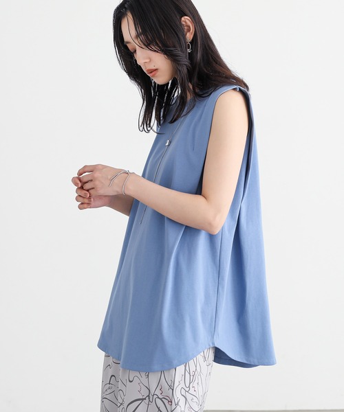 n'OrLABEL(ノアールレーベル)の「【接触冷感・遮熱効果】肩タックノースリーブカットソー(Tシャツ/カットソー・レディース・イエロー/ライトグレー/ブルー/ブラック・2/1)」の14枚目の写真