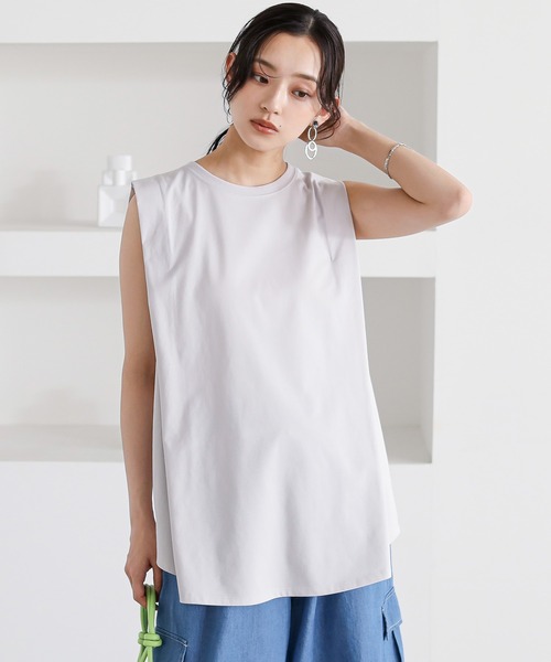 n'OrLABEL(ノアールレーベル)の「【接触冷感・遮熱効果】肩タックノースリーブカットソー(Tシャツ/カットソー・レディース・イエロー/ライトグレー/ブルー/ブラック・2/1)」の21枚目の写真