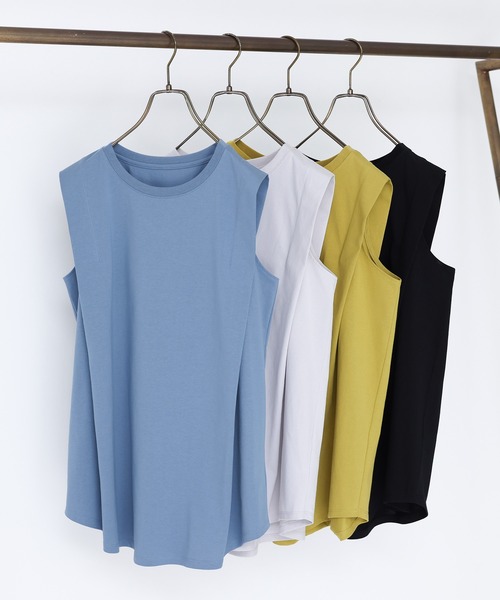 n'OrLABEL(ノアールレーベル)の「【接触冷感・遮熱効果】肩タックノースリーブカットソー(Tシャツ/カットソー・レディース・イエロー/ライトグレー/ブルー/ブラック・2/1)」の5枚目の写真