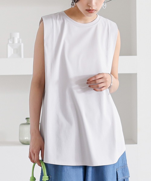 n'OrLABEL(ノアールレーベル)の「【接触冷感・遮熱効果】肩タックノースリーブカットソー(Tシャツ/カットソー・レディース・イエロー/ライトグレー/ブルー/ブラック・2/1)」の20枚目の写真