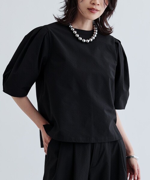 GALLEST（ギャレスト）の「【セットアップ可能】ストライプサッカーブラウス（シャツ/ブラウス・レディース・ブラック/ブラウン系その他・38）」の4枚目の写真