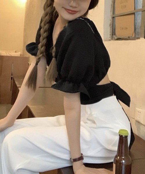 Miniministore(ミニミニストア)の「オフショルダーブラウス バックリボン夏服(シャツ/ブラウス・レディース・ブラック/ホワイト・FREE)」の4枚目の写真