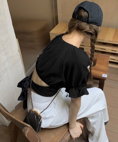 Miniministore(ミニミニストア)の「オフショルダーブラウス バックリボン夏服(シャツ/ブラウス・レディース・ブラック/ホワイト・FREE)」の6枚目の写真