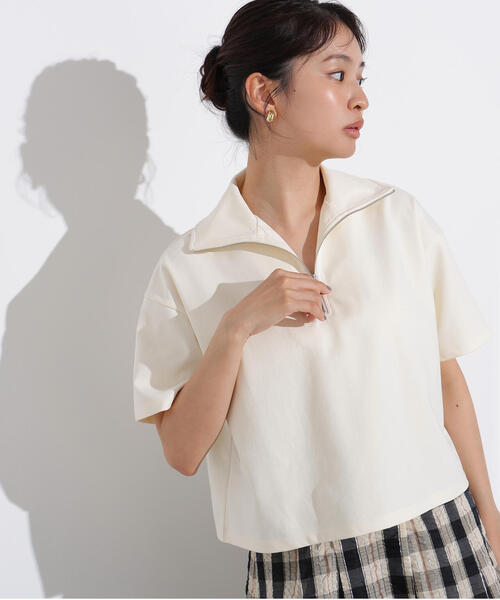 N.(N. Natural Beauty Basic)(エヌエヌナチュラルビューティーベーシック)の「ハーフジッププルオーバー(Tシャツ/カットソー・レディース・オフホワイト/チャコールグレー/ライトグリーン・MEDIUM)」の4枚目の写真