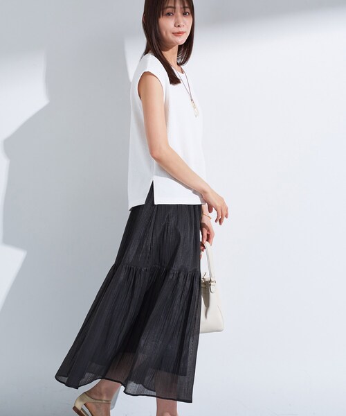 INDIVI（インディヴィ）の「【2点セット／着回し◎】ノースリーブ＆ティアードスカート カセット服（ワンピース・レディース・オリーブ系3/ブラック系4/ブルーグリーン・40/38/36/19/15 /13/05）」の7枚目の写真