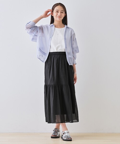 INDIVI（インディヴィ）の「【2点セット／着回し◎】ノースリーブ＆ティアードスカート カセット服（ワンピース・レディース・オリーブ系3/ブラック系4/ブルーグリーン・40/38/36/19/15 /13/05）」の9枚目の写真