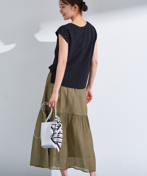 INDIVI（インディヴィ）の「【2点セット／着回し◎】ノースリーブ＆ティアードスカート カセット服（ワンピース・レディース・オリーブ系3/ブラック系4/ブルーグリーン・40/38/36/19/15 /13/05）」の13枚目の写真