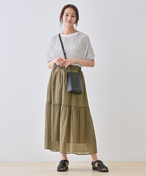 INDIVI（インディヴィ）の「【2点セット／着回し◎】ノースリーブ＆ティアードスカート カセット服（ワンピース・レディース・オリーブ系3/ブラック系4/ブルーグリーン・40/38/36/19/15 /13/05）」の16枚目の写真