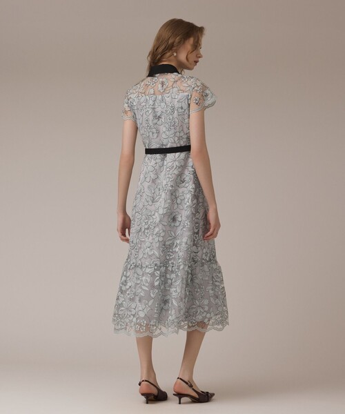 新品✨グレースコンチネンタル♡定価46,200円 グレー フラワーモチーフ刺繍 チュールフラワー刺繍ワンピース（ドレス）｜GRACE CONTINENTAL