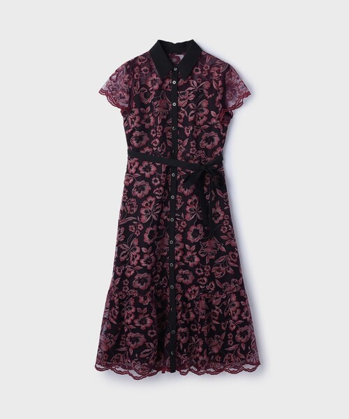 GRACE CONTINENTAL（グレースコンチネンタル）の「チュールフラワー刺繍ワンピース（ドレス・レディース・ボルドー/サックスブルー/ベージュ・36/38）」の3枚目の写真