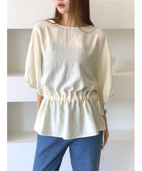 MINS MINIS(ミンスミニス)の「ドロストギャザープルオーバートップス(シャツ/ブラウス・レディース・アイボリー/ブラック/クリーム・FREE)」の5枚目の写真