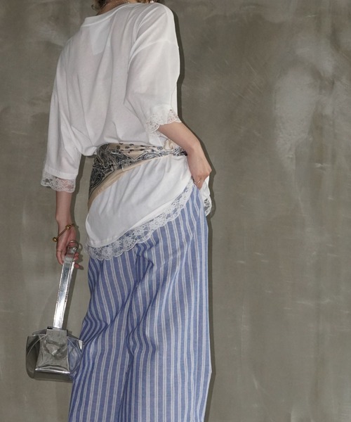 chuclla（チュクラ）の「レースフレーム オーバーサイズTシャツ chw25s081（Tシャツ/カットソー・レディース・ホワイト/ブラック/グレー・FREE）」の5枚目の写真