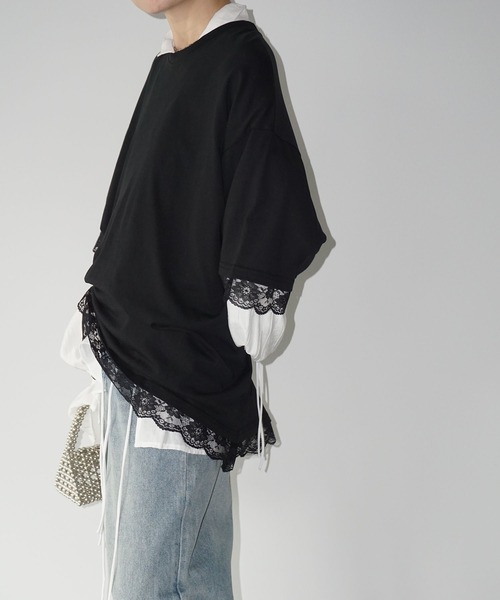 レースフレーム オーバーサイズTシャツ chw25s081-ファッション