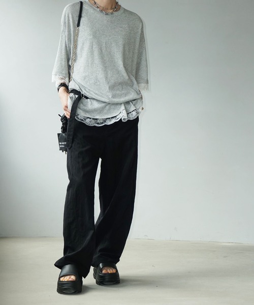 chuclla（チュクラ）の「レースフレーム オーバーサイズTシャツ chw25s081（Tシャツ/カットソー・レディース・ホワイト/ブラック/グレー・FREE）」の16枚目の写真