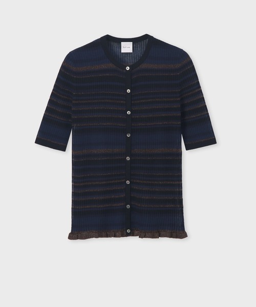 Paul Smith（ポールスミス）の「ウィメンズ ラメボーダー リブ カーディガン / 255202 KN165（カーディガン/ボレロ・レディース・ミント/ブラック・MEDIUM）」の2枚目の写真