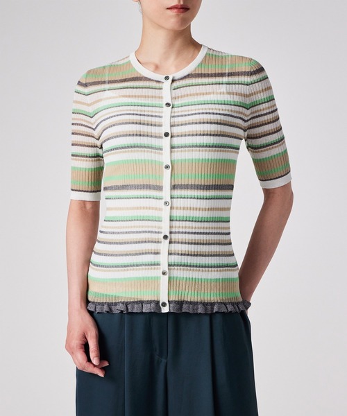 Paul Smith（ポールスミス）の「ウィメンズ ラメボーダー リブ カーディガン / 255202 KN165（カーディガン/ボレロ・レディース・ミント/ブラック・MEDIUM）」の6枚目の写真