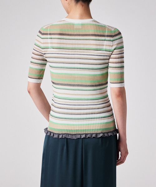 Paul Smith（ポールスミス）の「ウィメンズ ラメボーダー リブ カーディガン / 255202 KN165（カーディガン/ボレロ・レディース・ミント/ブラック・MEDIUM）」の7枚目の写真