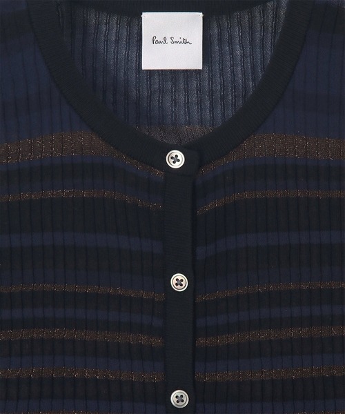 Paul Smith（ポールスミス）の「ウィメンズ ラメボーダー リブ カーディガン / 255202 KN165（カーディガン/ボレロ・レディース・ミント/ブラック・MEDIUM）」の8枚目の写真