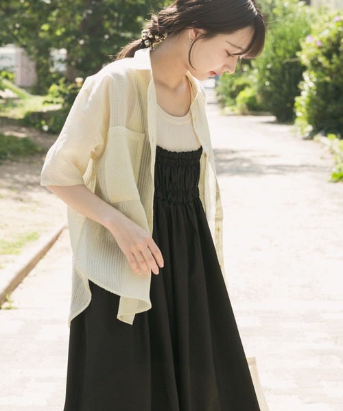 ITEMS URBANRESEARCH(アイテムズ アーバンリサーチ)の「シアーストライプハンソデシャツ(シャツ/ブラウス・レディース・ブラック/ベージュ/ブラウン・FREE)」の1枚目の写真