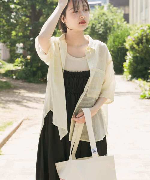 ITEMS URBANRESEARCH(アイテムズ アーバンリサーチ)の「シアーストライプハンソデシャツ(シャツ/ブラウス・レディース・ブラック/ベージュ/ブラウン・FREE)」の5枚目の写真