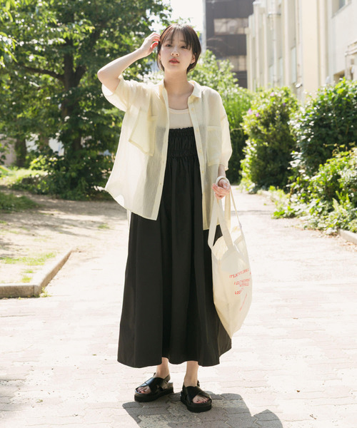 ITEMS URBANRESEARCH(アイテムズ アーバンリサーチ)の「シアーストライプハンソデシャツ(シャツ/ブラウス・レディース・ブラック/ベージュ/ブラウン・FREE)」の7枚目の写真