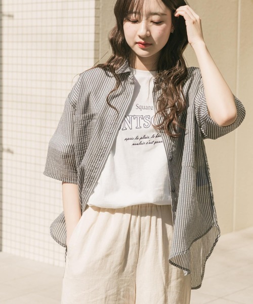ITEMS URBANRESEARCH(アイテムズ アーバンリサーチ)の「シアーストライプハンソデシャツ(シャツ/ブラウス・レディース・ブラック/ベージュ/ブラウン・FREE)」の11枚目の写真