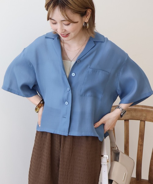 接触冷感シアー開襟半袖シャツ