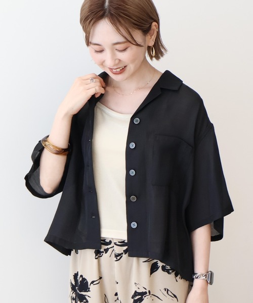 ブラウス シャツ ハリ感レギュラーシャツ / 588158 レディース 接触冷感シアー開襟半袖シャツ（シャツ/ブラウス）｜AMERICAN