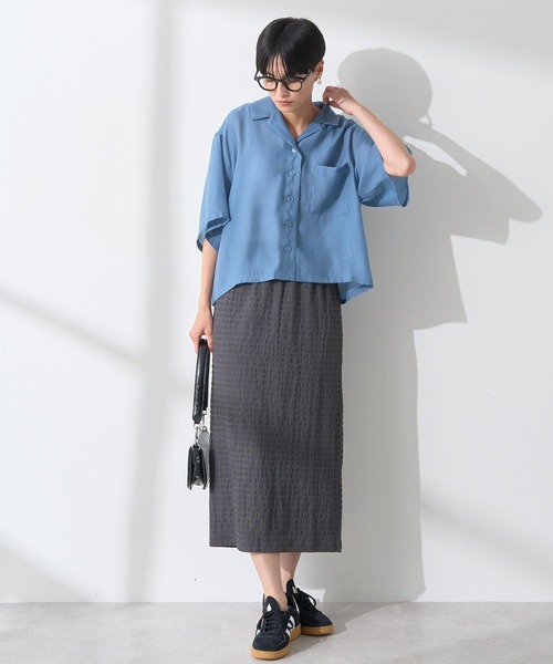 AMERICAN HOLIC(アメリカンホリック)の「接触冷感シアー開襟半袖シャツ(シャツ/ブラウス・レディース・ブルー/アイボリー/ブラック/モカ・M/L)」の8枚目の写真