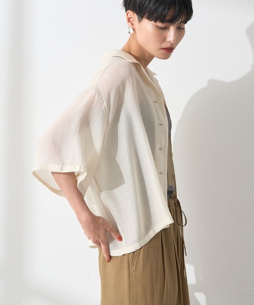 AMERICAN HOLIC(アメリカンホリック)の「接触冷感シアー開襟半袖シャツ(シャツ/ブラウス・レディース・ブルー/アイボリー/ブラック/モカ・M/L)」の6枚目の写真