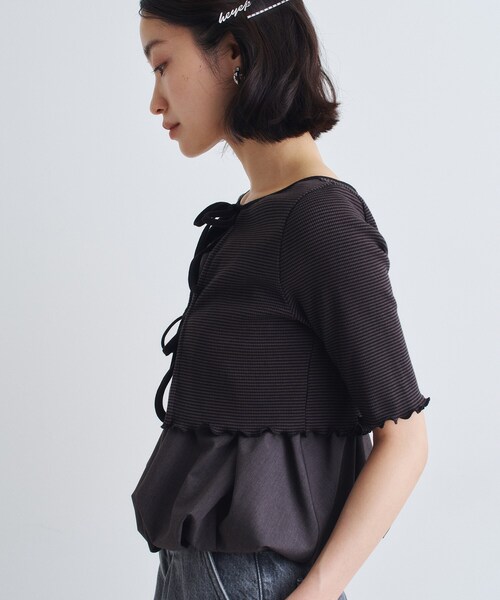 CODE A(コードエー)の「chic border 2way ribbon cardigan(カーディガン/ボレロ・レディース・ブラック系2/ホワイト系3/ブラウン系その他3・00)」の11枚目の写真