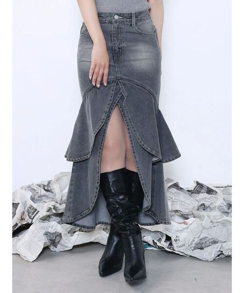 EATME（イートミー）の「フレアマーメイドデニムスカート（デニムスカート・レディース・ピンク/ブラック/ライトブルー・SMALL/MEDIUM）」の2枚目の写真