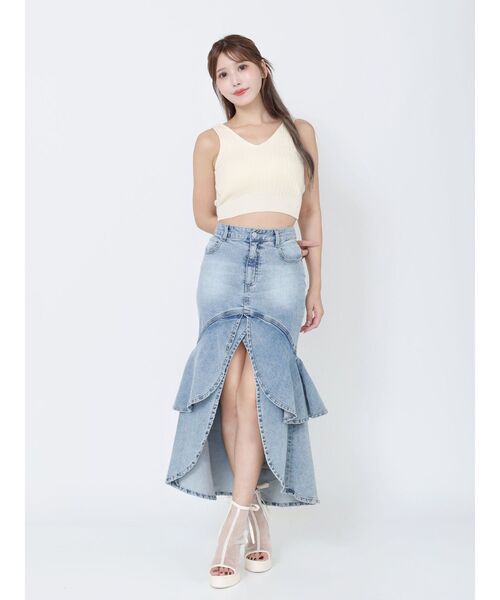 EATME（イートミー）の「フレアマーメイドデニムスカート（デニムスカート・レディース・ピンク/ブラック/ライトブルー・SMALL/MEDIUM）」の4枚目の写真
