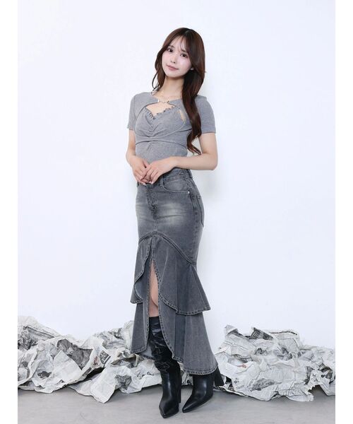 EATME（イートミー）の「フレアマーメイドデニムスカート（デニムスカート・レディース・ピンク/ブラック/ライトブルー・SMALL/MEDIUM）」の5枚目の写真