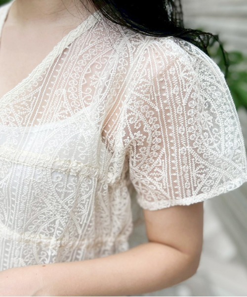 MODE ROBE(モードローブ)の「レースリボンショートブラウス(シャツ/ブラウス・レディース・アイボリー・FREE)」の6枚目の写真