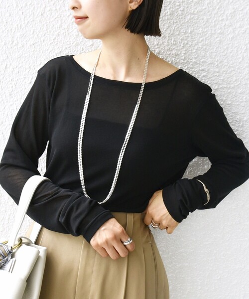 SHIPS（シップス）の「シアー フライス ロング スリーブ カットソー（Tシャツ/カットソー・レディース・ピンク/ホワイト/ブラック・ONE SIZE）」の2枚目の写真