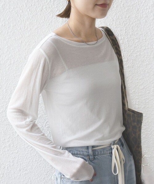 SHIPS（シップス）の「シアー フライス ロング スリーブ カットソー（Tシャツ/カットソー・レディース・ピンク/ホワイト/ブラック・ONE SIZE）」の11枚目の写真