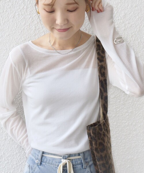 SHIPS（シップス）の「シアー フライス ロング スリーブ カットソー（Tシャツ/カットソー・レディース・ピンク/ホワイト/ブラック・ONE SIZE）」の13枚目の写真