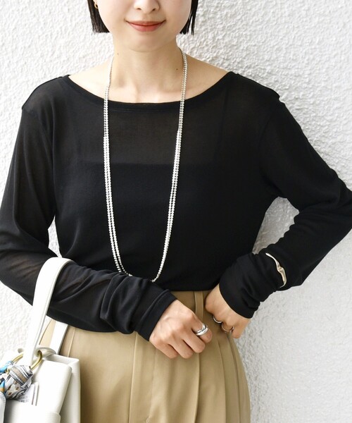 SHIPS（シップス）の「シアー フライス ロング スリーブ カットソー（Tシャツ/カットソー・レディース・ピンク/ホワイト/ブラック・ONE SIZE）」の21枚目の写真