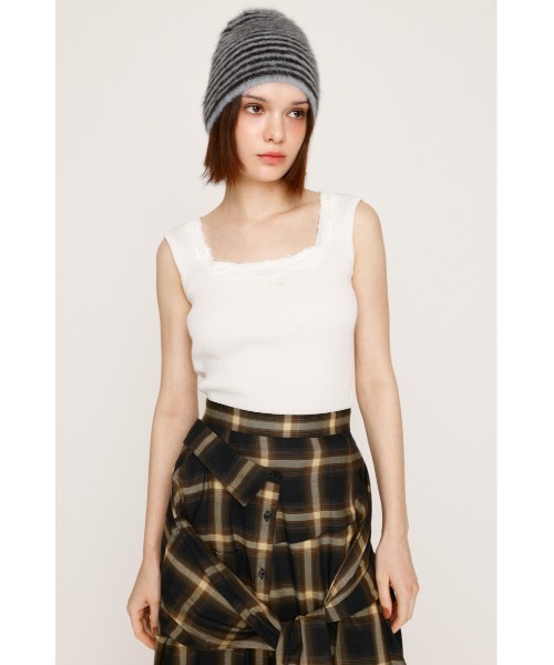 SLY（スライ）の「LACE DOCKING RIB TANK レース ドッキング リブ タンク 夏服 秋服 ノースリーブトップス（タンクトップ・レディース・オフホワイト/ライトブラック/ピンク・FREE）」の5枚目の写真