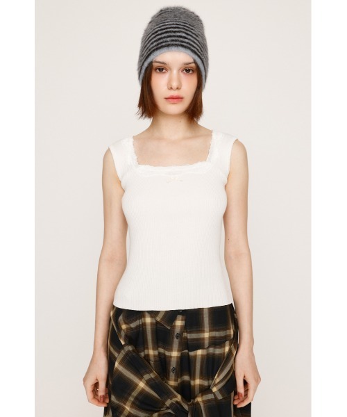 SLY（スライ）の「LACE DOCKING RIB TANK レース ドッキング リブ タンク 夏服 秋服 ノースリーブトップス（タンクトップ・レディース・オフホワイト/ライトブラック/ピンク・FREE）」の6枚目の写真