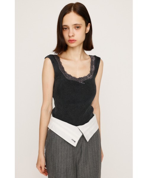 SLY（スライ）の「LACE DOCKING RIB TANK レース ドッキング リブ タンク 夏服 秋服 ノースリーブトップス（タンクトップ・レディース・オフホワイト/ライトブラック/ピンク・FREE）」の7枚目の写真