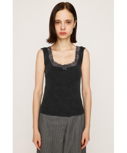 SLY（スライ）の「LACE DOCKING RIB TANK レース ドッキング リブ タンク 夏服 秋服 ノースリーブトップス（タンクトップ・レディース・オフホワイト/ライトブラック/ピンク・FREE）」の9枚目の写真