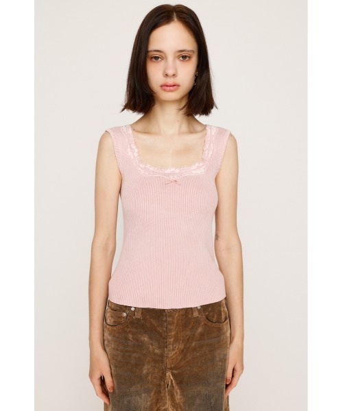 SLY（スライ）の「LACE DOCKING RIB TANK レース ドッキング リブ タンク 夏服 秋服 ノースリーブトップス（タンクトップ・レディース・オフホワイト/ライトブラック/ピンク・FREE）」の12枚目の写真
